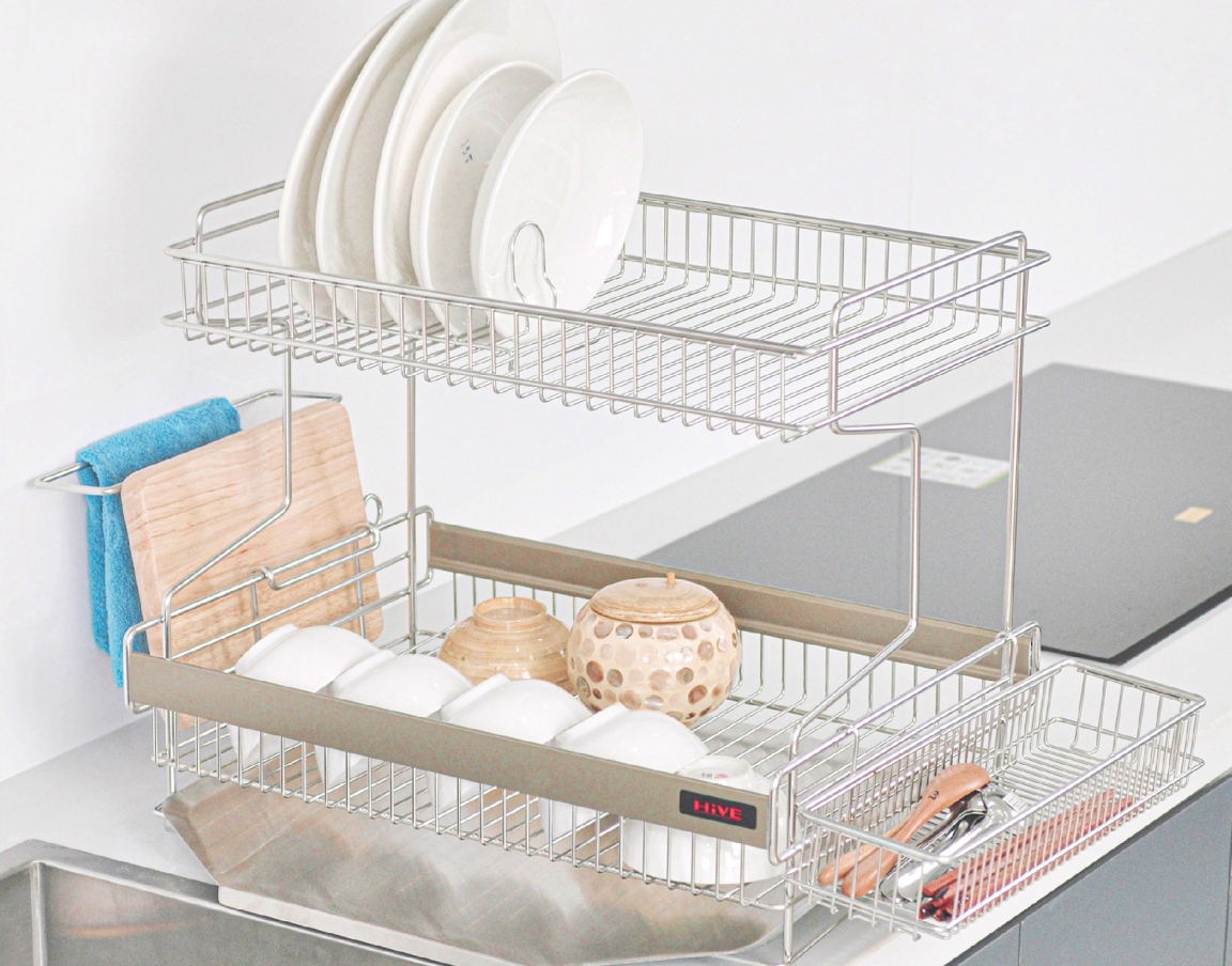 GIÁ ÚP CHÉN BÁT HiVE ALC GOLD 2 TẦNG INOX 304